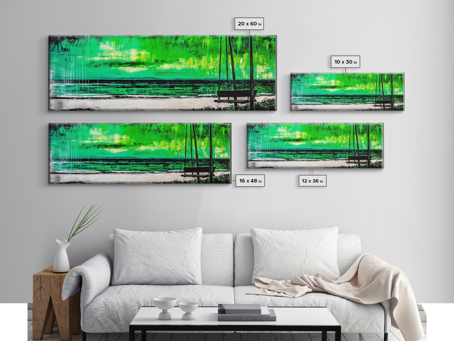 Green Serenity, Abstract Landscape, Canvas Print, Dreamy Wall Art, Vibrant Home Decor, Modern Bedroom Art, Minimalist Painting