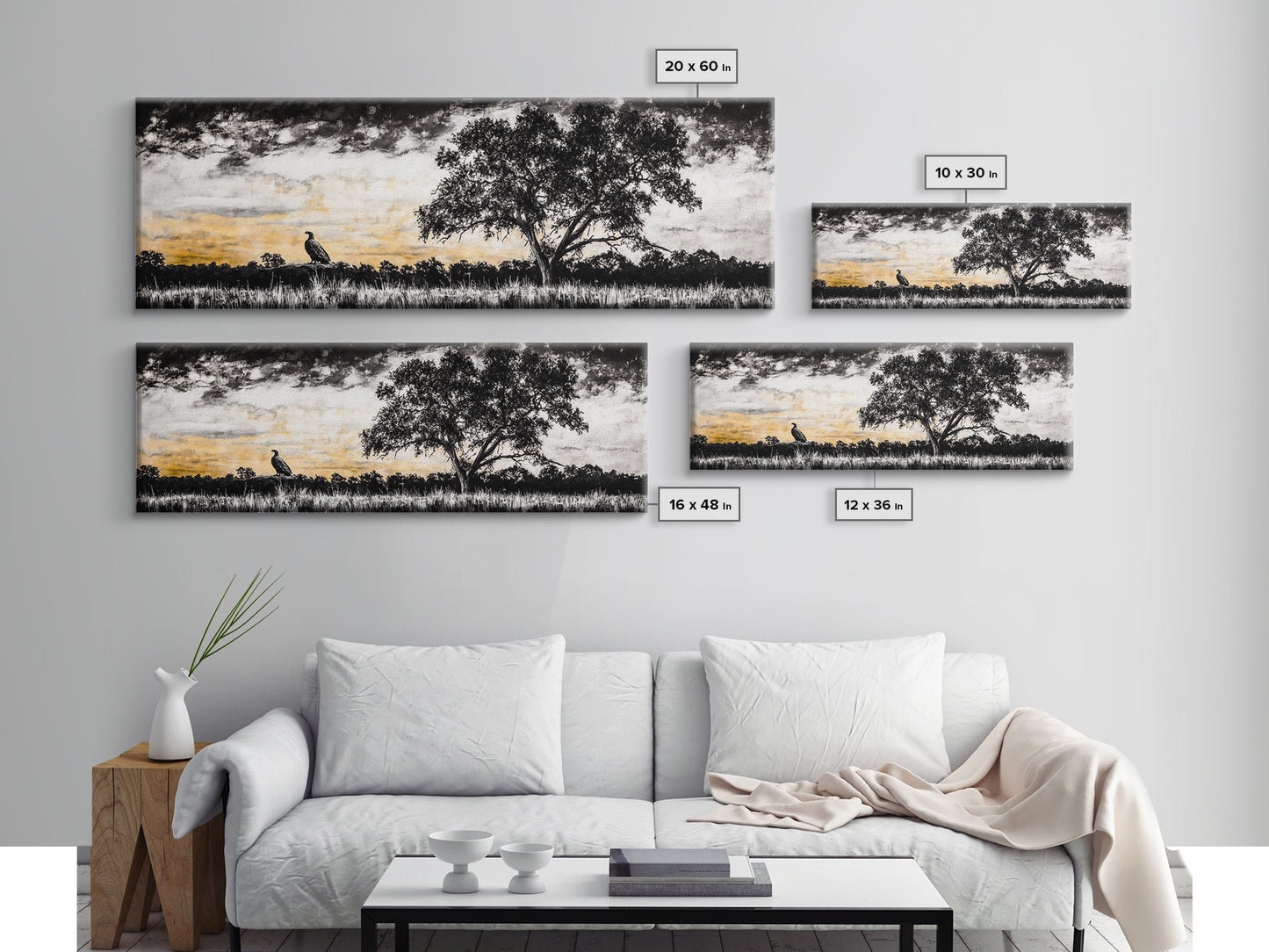 Lone Eagle and Tree, Dramatic Sunset Art, Wildlife Wall Decor, Rustic Nature Print, Framed Canvas Print, Office or Living Room Art