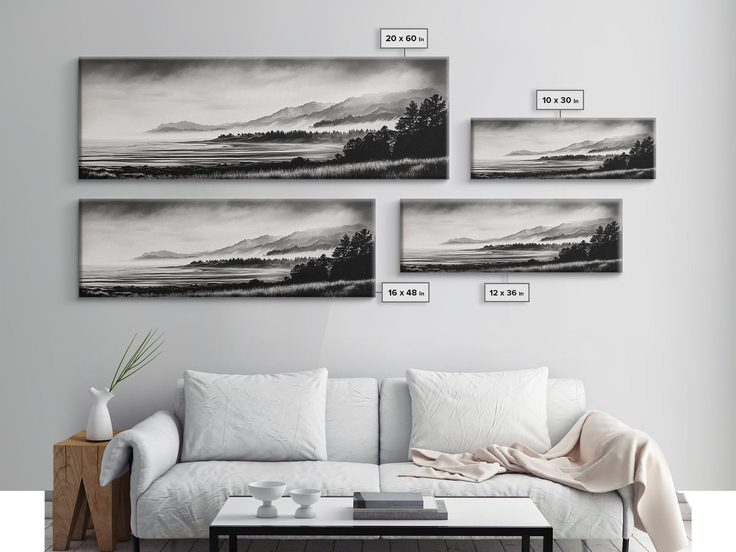 Misty Mountains, Monochrome Landscape, Nature Wall Art, Canvas Print, Scenic Home Decor, Adventure Lover Gift, Black and White Art