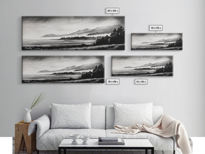 Misty Mountains, Monochrome Landscape, Nature Wall Art, Canvas Print, Scenic Home Decor, Adventure Lover Gift, Black and White Art