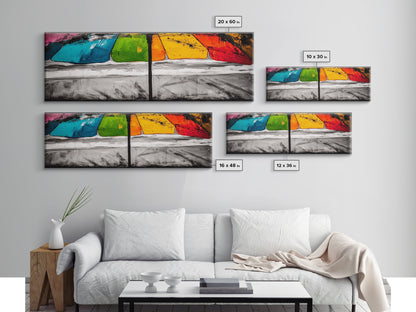 Colorful Umbrella Art, Abstract Beach Painting, Coastal Modern Decor, Vibrant Seaside Print, Bold Canvas Print, Framed Canvas Print