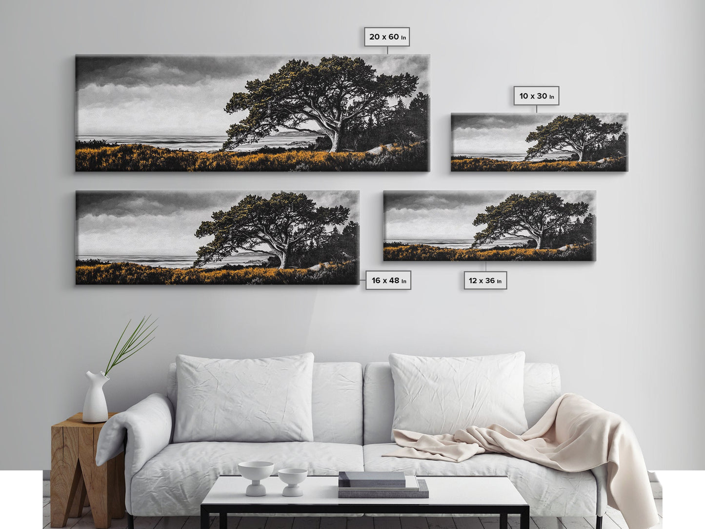 Lone Tree, Coastal Landscape, Nature Painting, Dramatic Sky, Canvas Print, Serene Wall Art, Living Room Decor, Zen Artwork