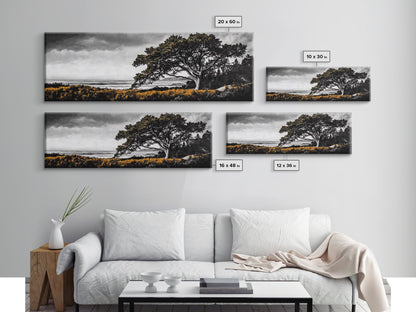 Lone Tree, Coastal Landscape, Nature Painting, Dramatic Sky, Canvas Print, Serene Wall Art, Living Room Decor, Zen Artwork