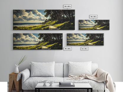 Coastal Path, Ocean View, Beach Landscape, Tranquil Art Print, Blue Green Decor, Relaxing Wall Art, Framed Canvas Print, Housewarming