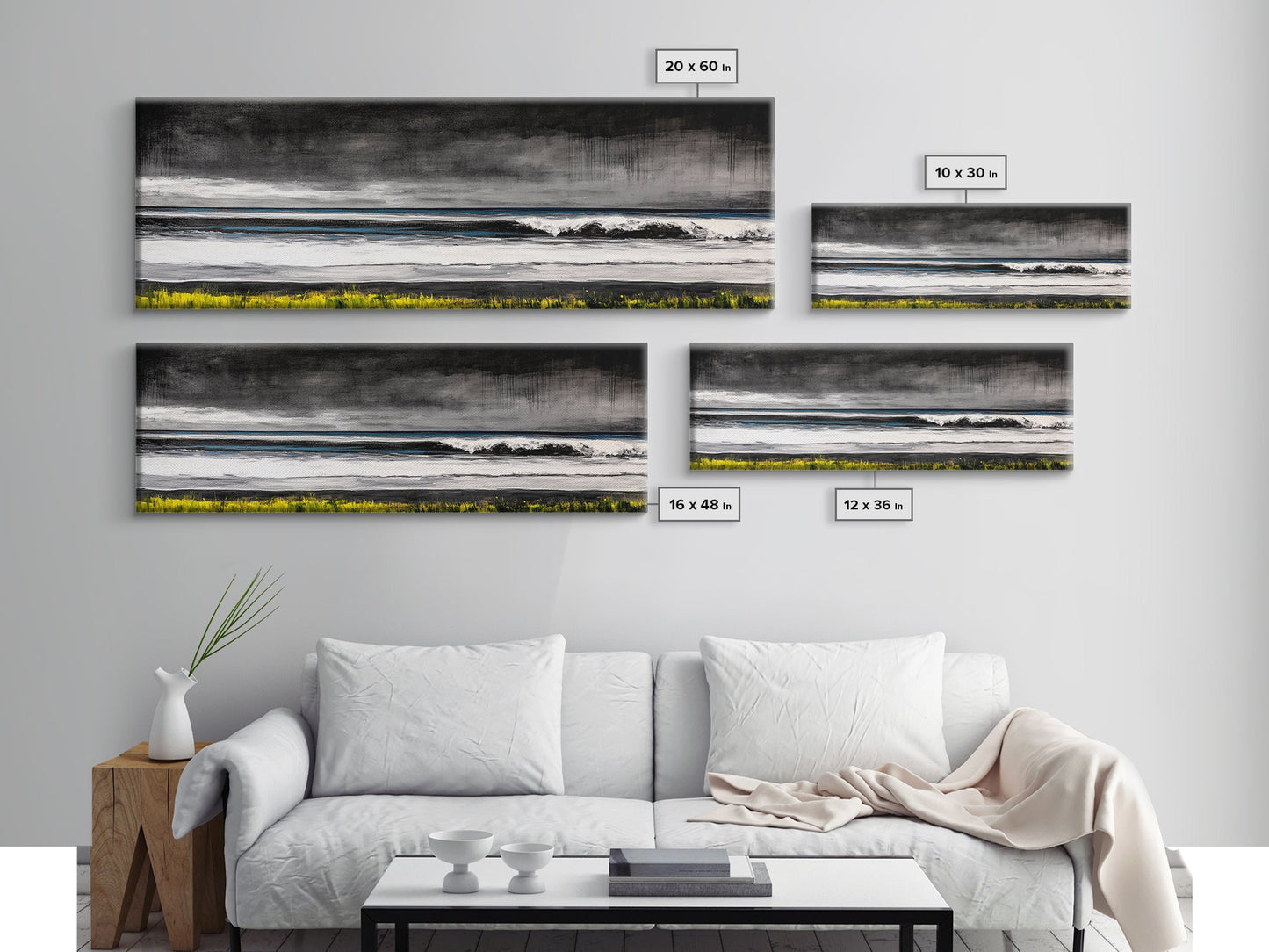 Stormy Ocean, Rolling Waves, Coastal Horizon, Dark Sky, Framed Canvas Print, Minimalist Wall Art, Beach House Decor, Ocean Lovers Gift