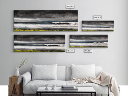 Stormy Ocean, Rolling Waves, Coastal Horizon, Dark Sky, Framed Canvas Print, Minimalist Wall Art, Beach House Decor, Ocean Lovers Gift