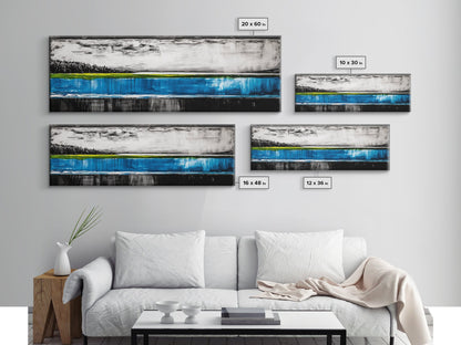 Lake Reflection, Blue Water Art, Minimalist Landscape, Nature Serenity, Monochrome Sky, Peaceful Home Decor, Canvas Print