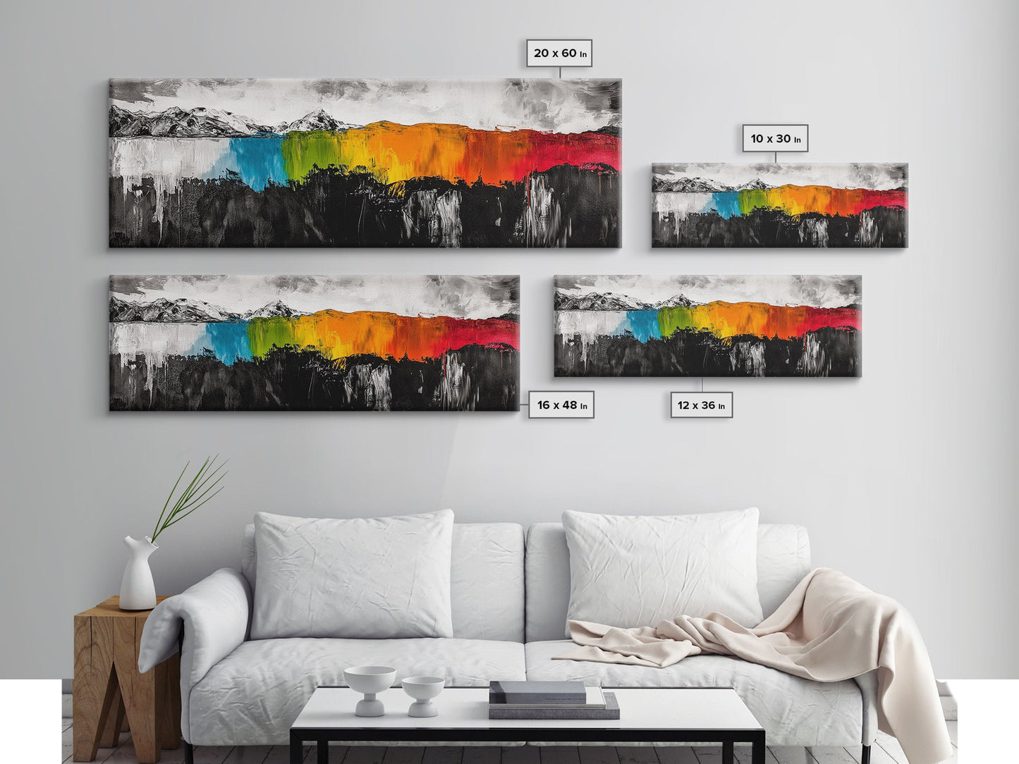 Bold Landscape, Modern Abstract Art, Colorful Mountain Scene, Black and White Contrast, Nature Inspired Home Decor, Canvas Print