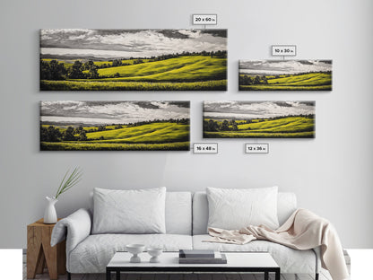 Rolling Hills, Countryside Landscape, Green Fields, Framed Canvas Print, Rural Wall Art, Nature Scene, Pastoral Painting, Home Office Art