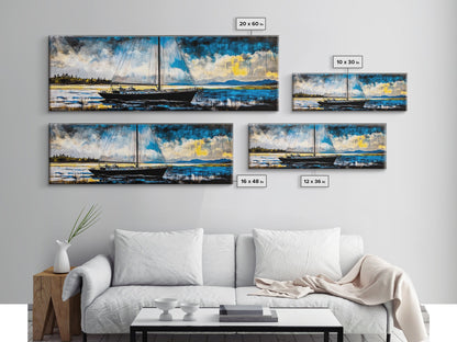 Sailboat, Nautical Wall Art, Ocean Sunset, Framed Canvas Print, Coastal Decor, Maritime Painting, Large Wall Art, Serene Water Scene