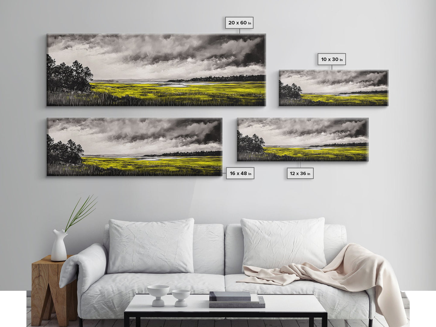 Marshland Storm, Nature Landscape, Canvas Print, Black and White Wall Art, Moody Home Decor, Living Room Artwork, Dramatic Painting, Rustic Style