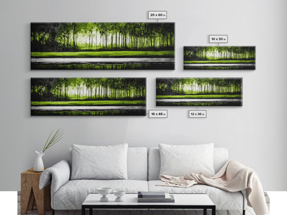 Forest Reflection, Green Trees, Nature Landscape, Framed Canvas Print, Tranquil Scenic Artwork, Zen Wall Decor, Modern Office Art