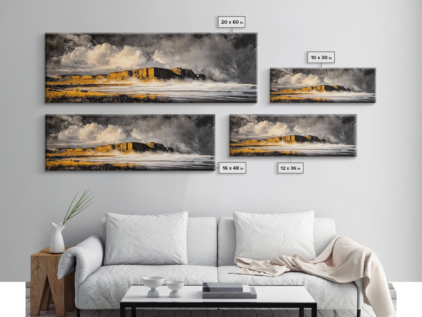 Mountain Coastline, Ocean Waves, Dramatic Sky, Canvas Print, Rugged Seascape Painting, Nature Wall Art, Living Room Accent Piece