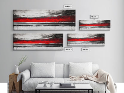 Red Sky Landscape, Dramatic Sunset Painting, Abstract Mountain Art, Modern Wall Art, Bold Color Decor, Office Wall Art, Framed Canvas Print