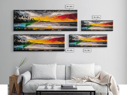 Pier, Ocean, Sunset, Framed Canvas Print, Nautical Wall Art, Coastal Home Decor, Minimalist Seascape, Surf Beach Art, Large Modern Painting