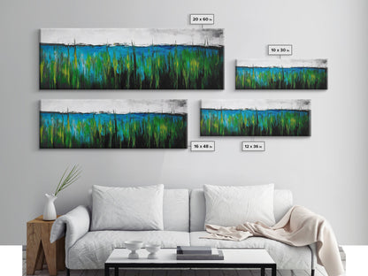 Ocean Grass, Coastal Wall Art, Blue Green Abstract, Framed Canvas Print, Beach House Decor, Serene Art, Minimalist Seascape, Tranquil Home Decor