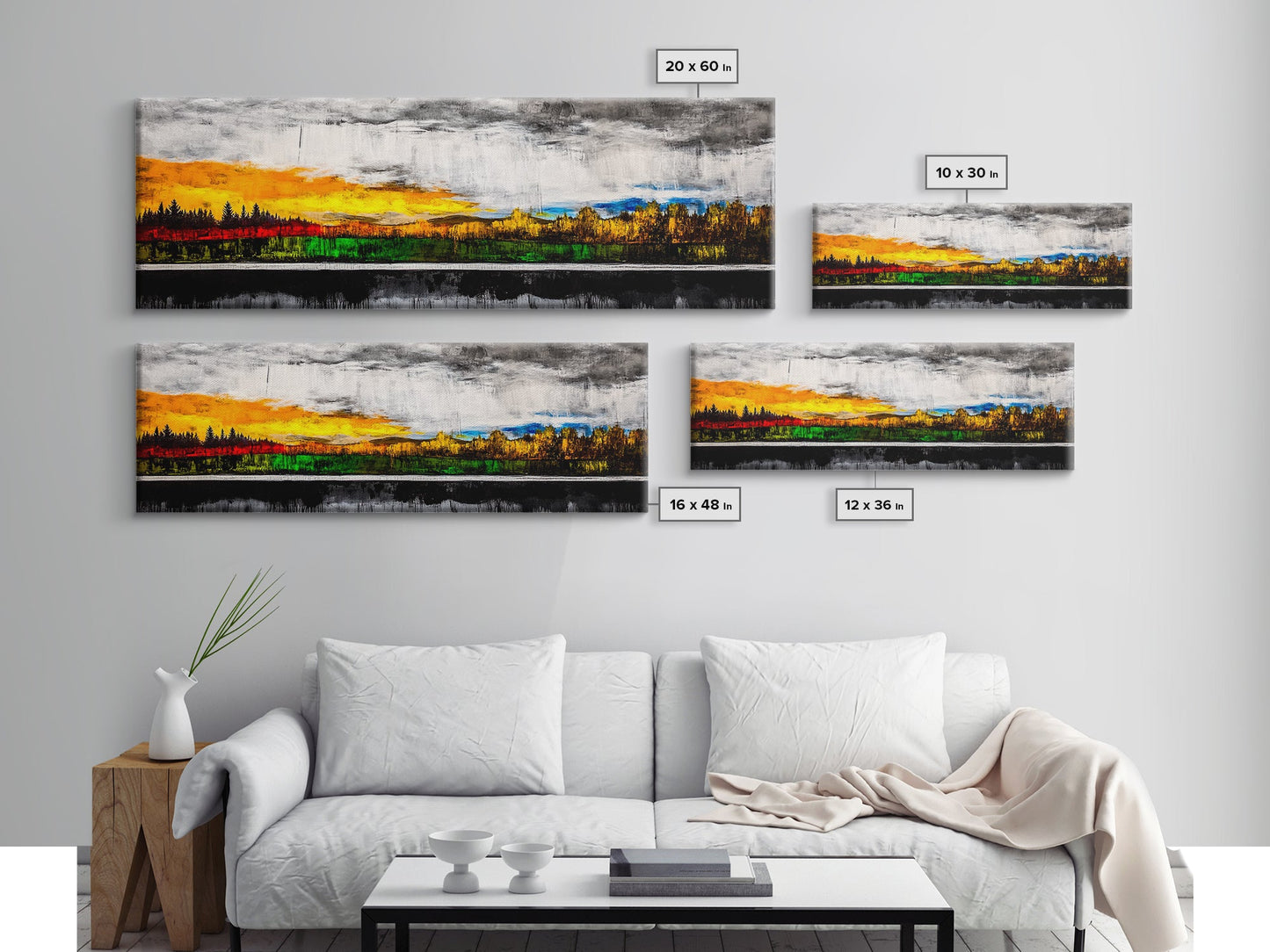 Sunset Landscape, Autumn Trees, Nature Art, Framed Canvas Print, Mountain Scene, Moody Sky, Living Room Wall Art, Dramatic Fall Decor