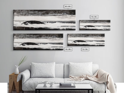 Ocean Wave, Moody Seascape, Black and White Art, Framed Canvas Print, Stormy Water, Coastal Home Decor, Nautical Wall Art, Large Statement Piece