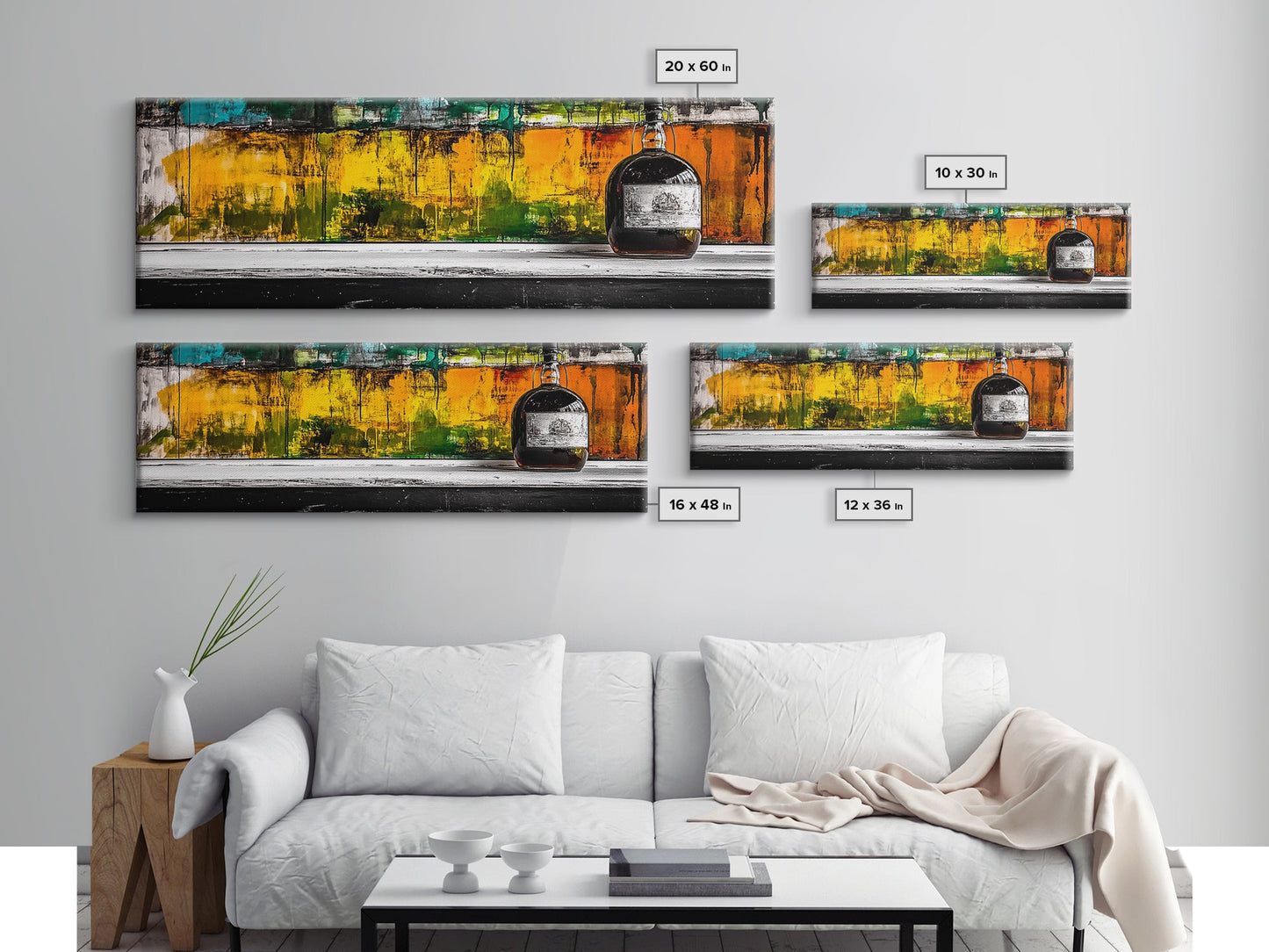 Whiskyflasche, abstrakte Bar-Kunst, rustikale Dekoration, gerahmter Leinwanddruck, Wandbild zum Thema Spirituosen, moderne Küchenkunst, Herbstliche Wanddekoration