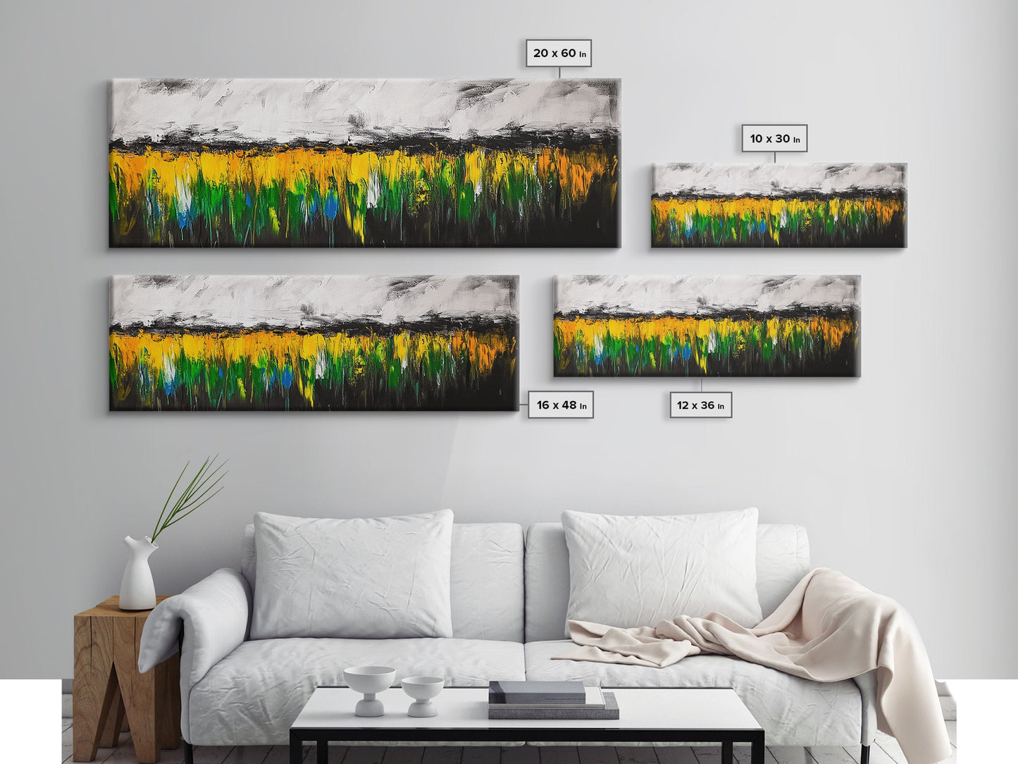 Abstract Wildflowers, Colorful Landscape, Boho Wall Art, Framed Canvas Print, Nature Inspired Art, Living Room Decor