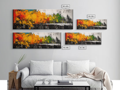 Autumn Forest, Vibrant Foliage, Fall Landscape, Nature Inspired Art, Framed Canvas Print, Cozy Home Decor, Rustic Cabin Wall Art, Boho Aesthetic