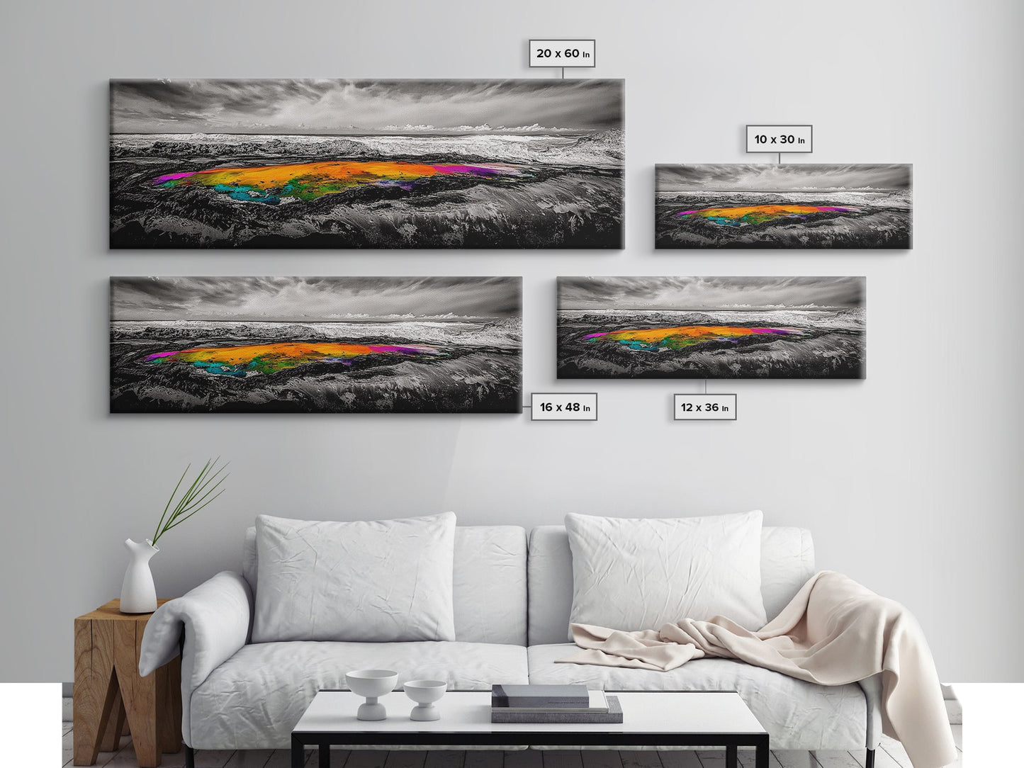 Vibrant Ocean Rock, Colorful Pool, Dramatic Sky, Canvas Print, Abstract Seascape, Modern Wall Art, Unique Art Piece, Living Room Decor