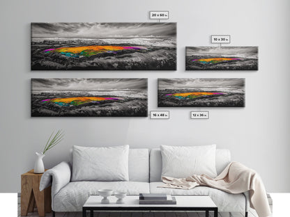 Vibrant Ocean Rock, Colorful Pool, Dramatic Sky, Canvas Print, Abstract Seascape, Modern Wall Art, Unique Art Piece, Living Room Decor