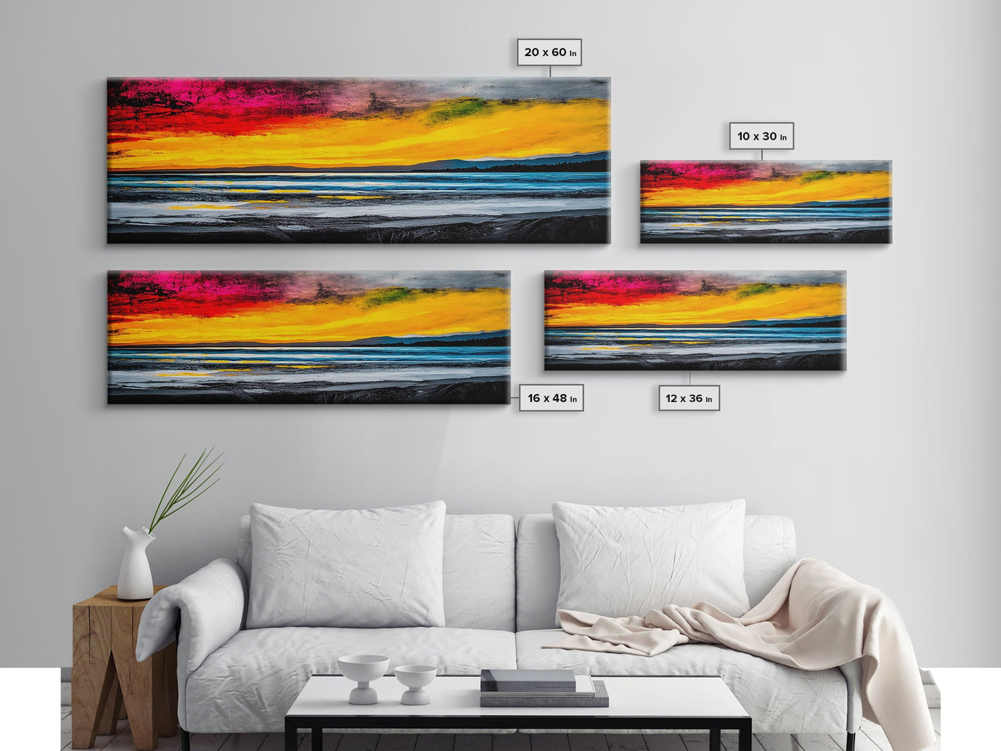 Sunset Seascape, Vibrant Horizon, Canvas Print, Ocean Wall Art, Coastal Home Decor, Modern Sunset Painting, Living Room Artwork