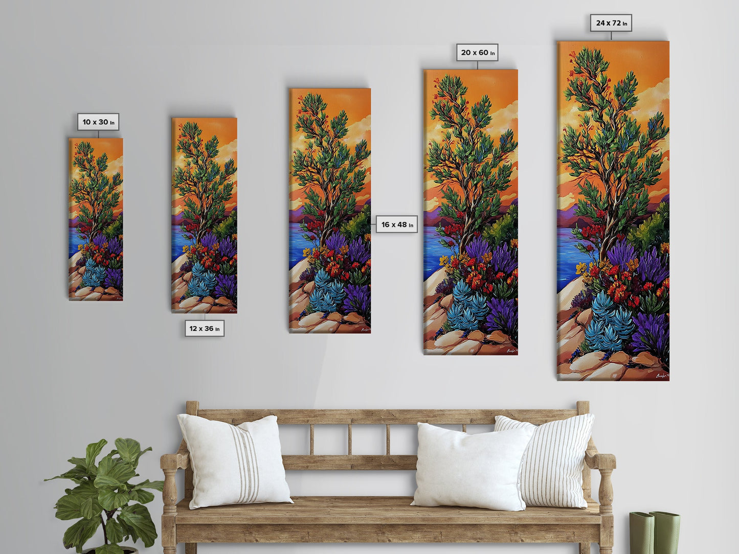 Sunset Tree, Wildflowers Desert, Canvas Print, Autumn sunset art, southwestern nature decor, boho fall home accent, canyon wall painting