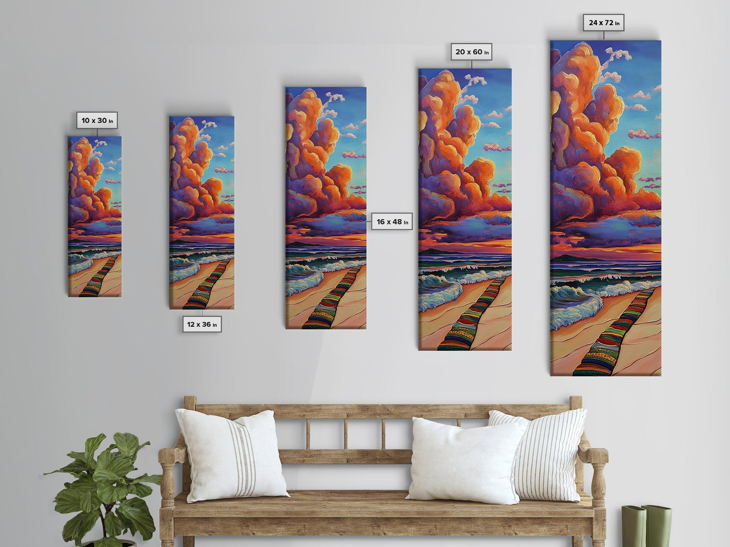 Ocean, Sunset, Blankets, Beach - Framed Canvas Print, Cozy Coastal Wall Art, Warm Sunset Beach Decor, Serene Bedroom, Entryway Accent