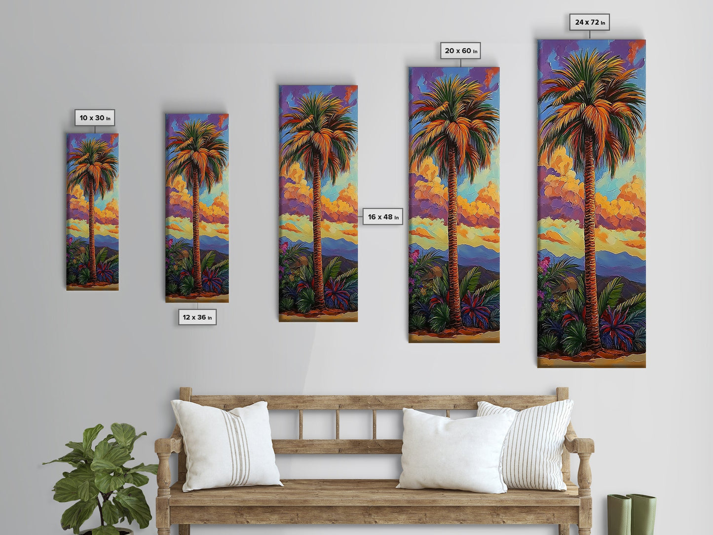 Palm, Tree, Sunset, Tropics - Canvas Print, Tropical Wall Decor, Vibrant Boho Art, Island Vibes, Living Room Accent, Palm Tree Painting