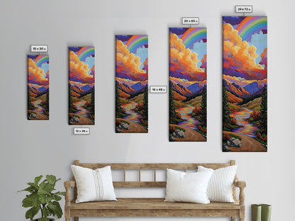 Rainbow Mountains, Sunset, Reflection, Framed Canvas Print, Rainbow landscape canvas, colorful scenic view, cabin wall art, mountain decor