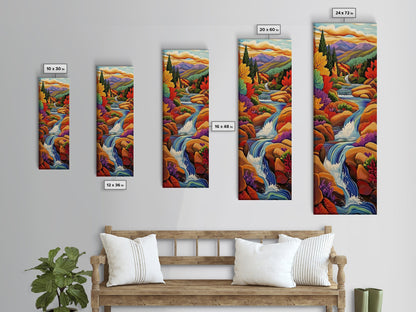 Autumn Waterfall, Mountain, River — Canvas Print of fall mountain river scene, great for Rustic Cabin Decor or Autumn Living Room Wall Art