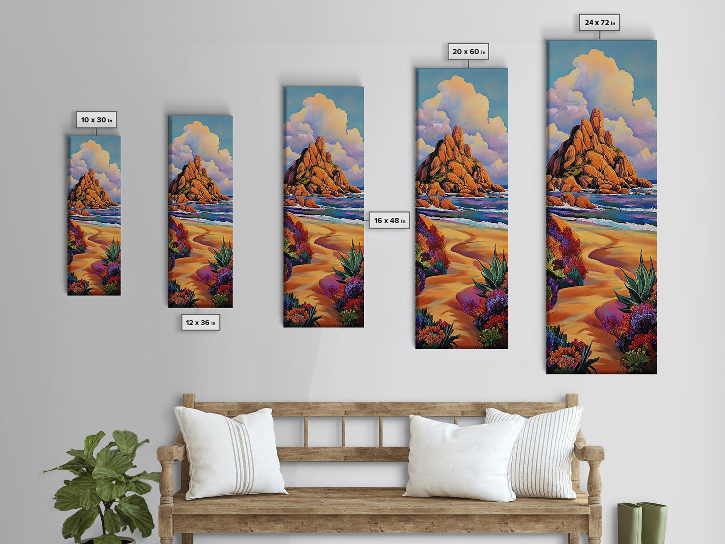 Coastal Path, Mountain, Framed Canvas Print, Vibrant Beach Landscape Wall Art, Desert Coastal Decor, Colorful Nature Living Room Accent