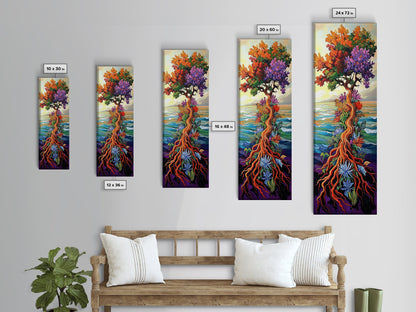 Tree of Life, Vibrant Roots, Abstract Nature Scene, Framed Canvas Print, Bohemian Home Art, Whimsical Bedroom Decor, Colorful Spiritual Art