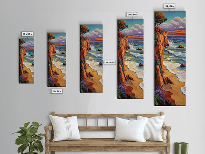 Ocean Cliff, Waves, Bold - Framed Canvas Print, coastal wall décor, colorful beach house art, fall inspired seascape, bedroom wall piece