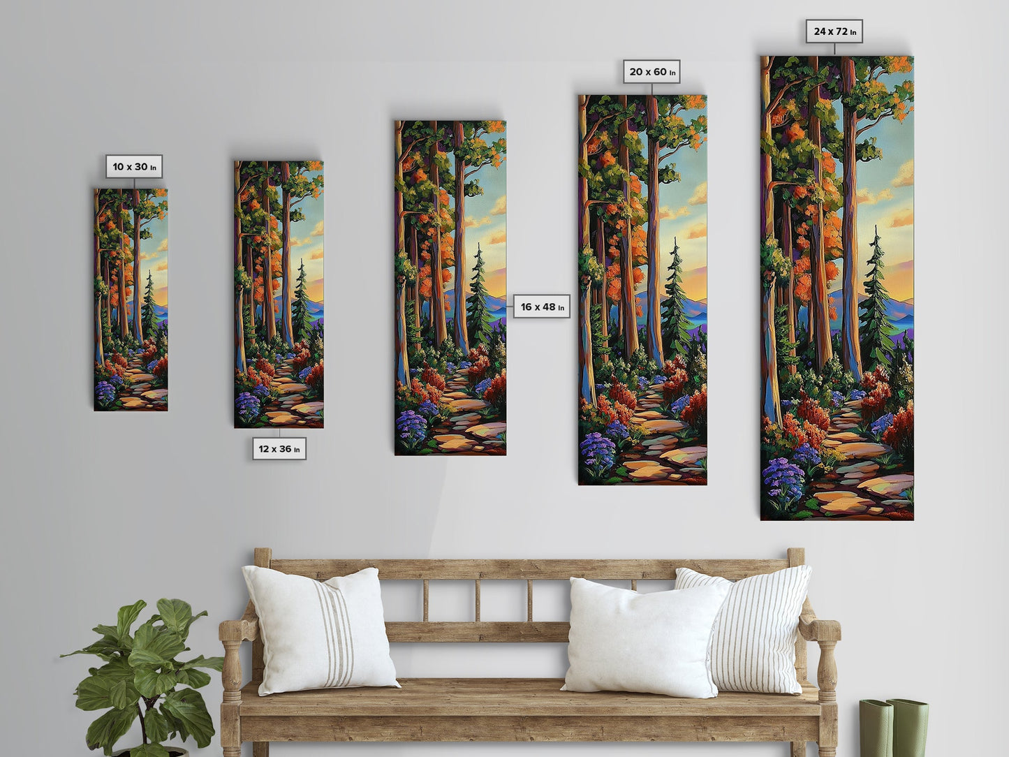 Forest Path, Trees, Autumn - Canvas Print, cozy fall forest wall art, cabin aesthetic, rustic woodland decor, hallway or reading nook wall art