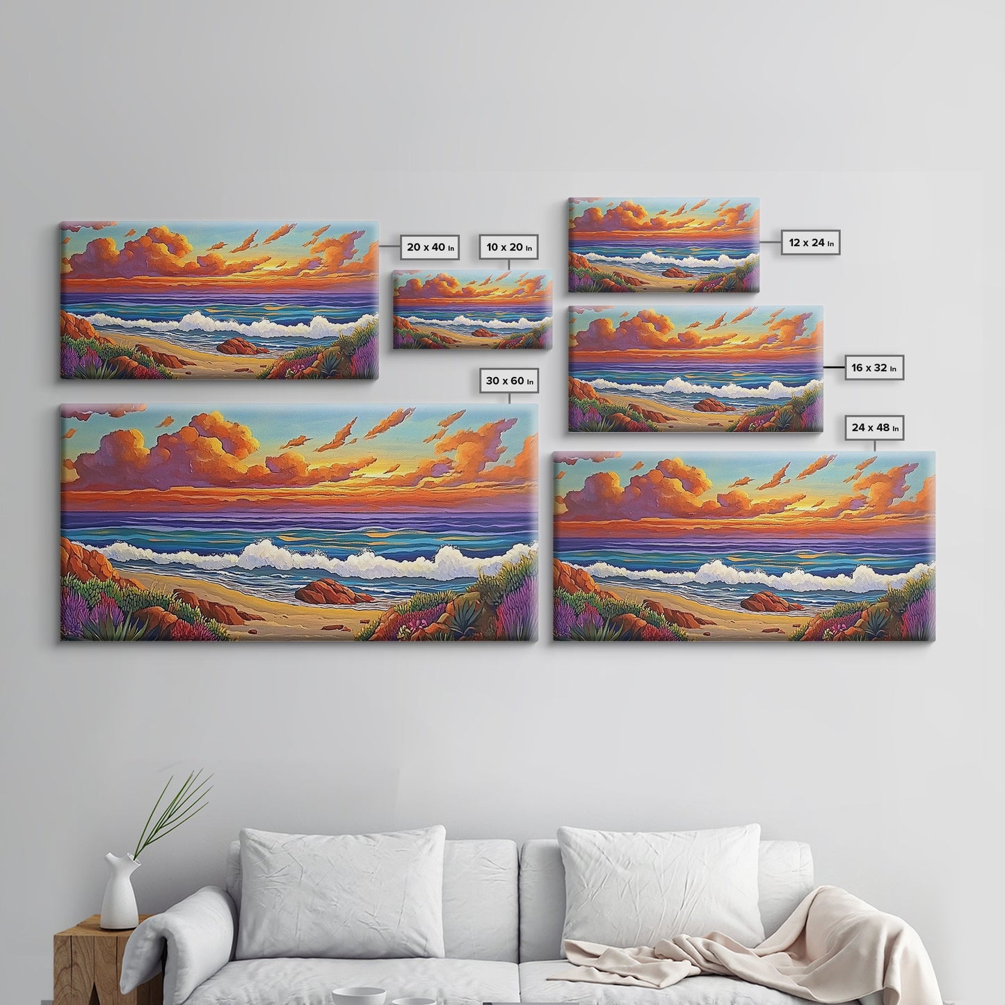 Beach Sunset, Waves, Pastel, Canvas Print, Seaside Landscape Art, Coastal Home Wall Decor, Serene Living Room Accent
