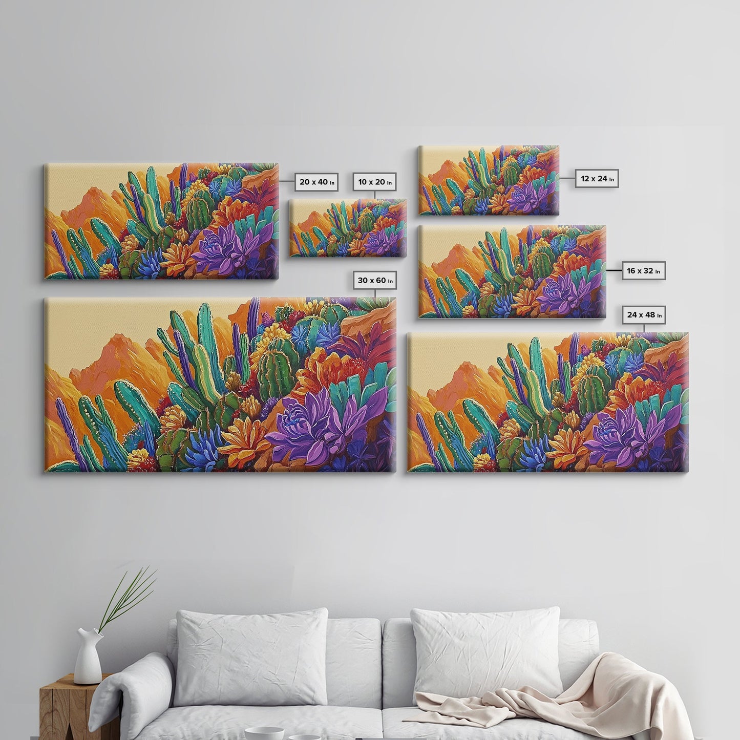 Cactus Desert, Wild, Garden, Colorful Wild Cactus Garden Canvas Print, Southwestern Desert Wall Art, Dining Room Decor, Boho Art Print