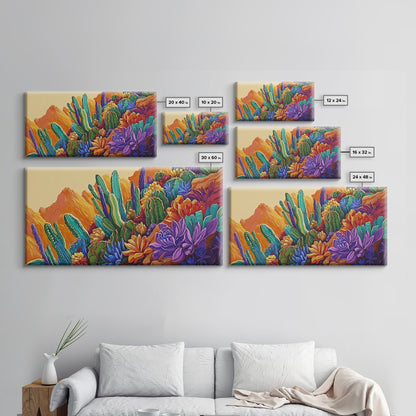 Cactus Desert, Wild, Garden, Colorful Wild Cactus Garden Canvas Print, Southwestern Desert Wall Art, Dining Room Decor, Boho Art Print
