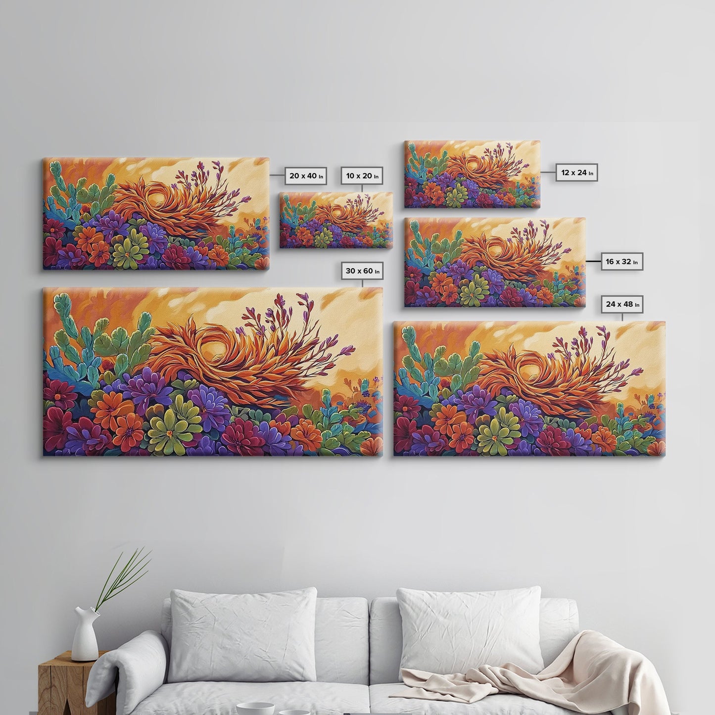 Succulent, Desert, Bloom, Sunset, Framed Canvas Print, Cactus boho art, colorful desert wall decor, Southwestern kitchen wall art