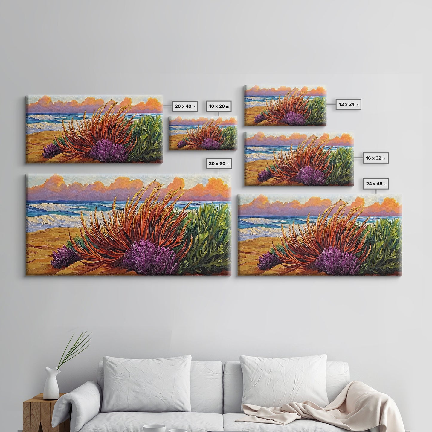 Beach, Sunset, Grasses, Coastal, Canvas Print, Tropical coastal wall art, desert beach boho art, modern bathroom art, hallway decor