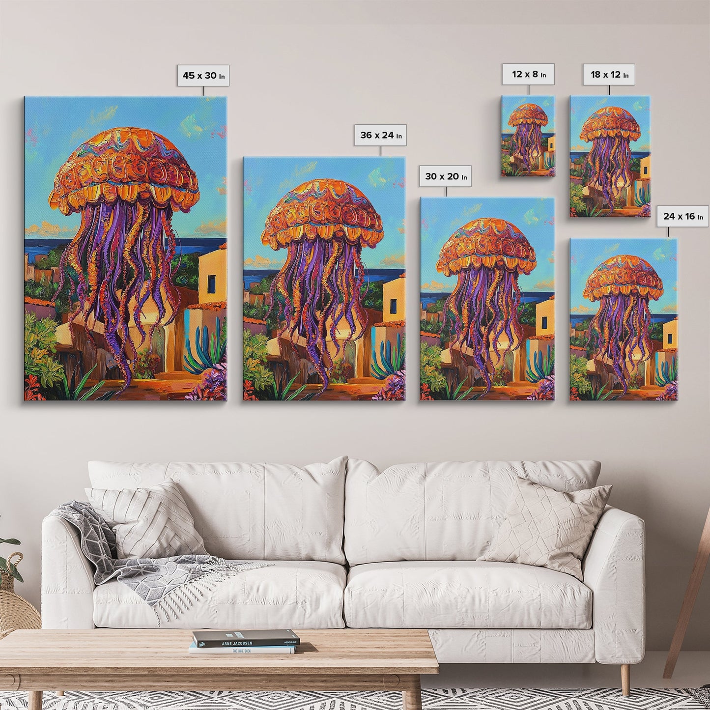 Jellyfish Surreal, Ocean, Dreamy Framed Canvas Print, Coastal Living Room Wall Art, Fantasy Sea Creature Art, Bright Tropical Decor