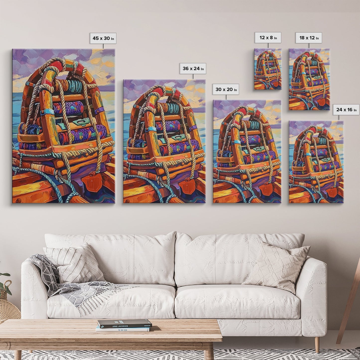 Rope Dock Sunset, Nautical, Framed Canvas Print, Nautical Rope Dockside Art, Sunset Painting, Coastal Seaside Wall Decor, Living Room Decor