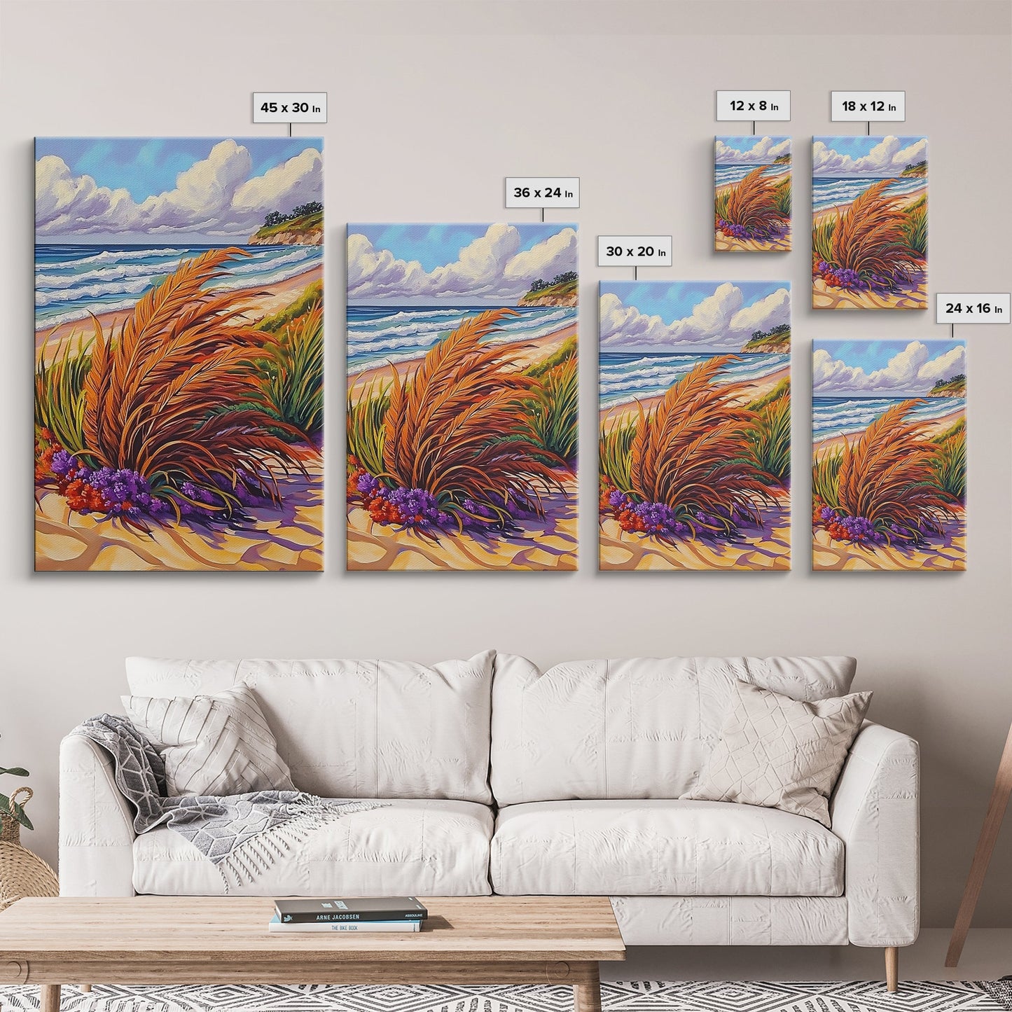 Ocean Dune, Grass, Coastal Beach Landscape Wall Decor, Nature Lover Gift, Living Room Wall Art, Boho Style Framed Canvas Print