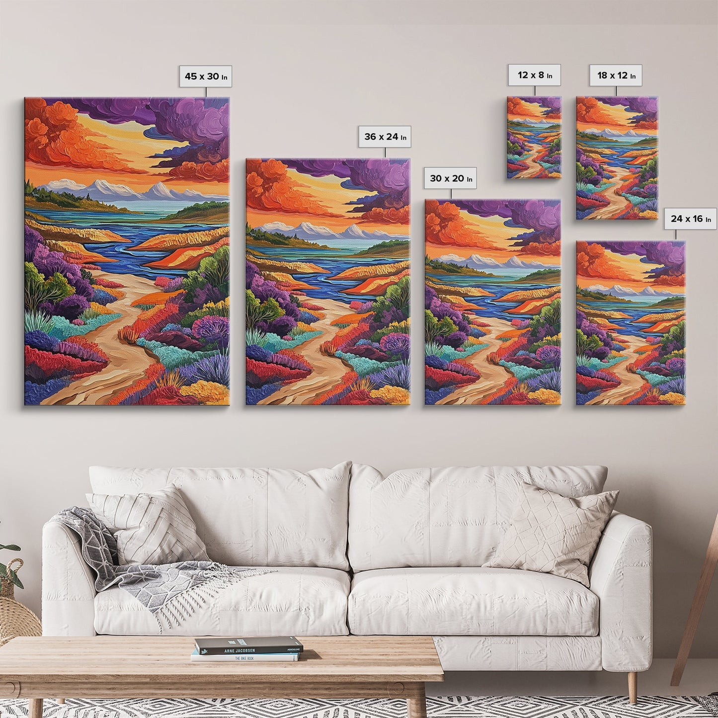 Mountains River, Clouds, Autumn, Framed Canvas Print, Bold Fall Landscape Art, Cozy Cabin Decor, Nature Lover Living Room Accent