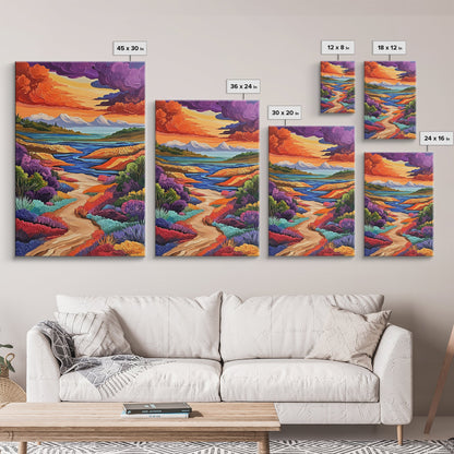 Mountains River, Clouds, Autumn, Framed Canvas Print, Bold Fall Landscape Art, Cozy Cabin Decor, Nature Lover Living Room Accent