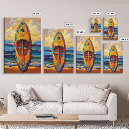 Yellow Surfboard Art, Vibrant Paddle Print, Colorful Beach Decor, Coastal Ocean Wall, Framed Canvas Print, Bathroom Wall Art, tropical art
