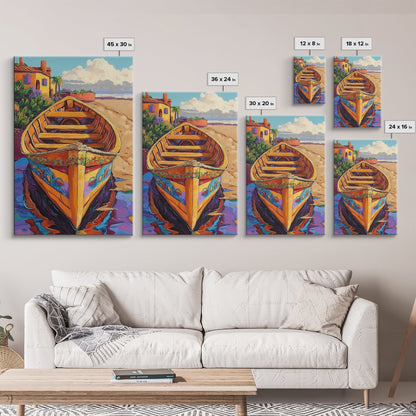 Painted Boat, Coastal Home, Nautical Style, Vibrant Beach Scene, Seaside Decor, Bathroom Wall Art, Canvas Print, Summer Vibes Art