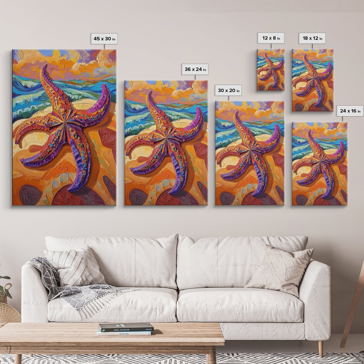 Starfish Closeup, Vibrant Shore, Ocean Texture, Coastal Beauty, Framed Canvas Print, Bathroom Wall Art, Beach House Decor, Seaside Boho Art